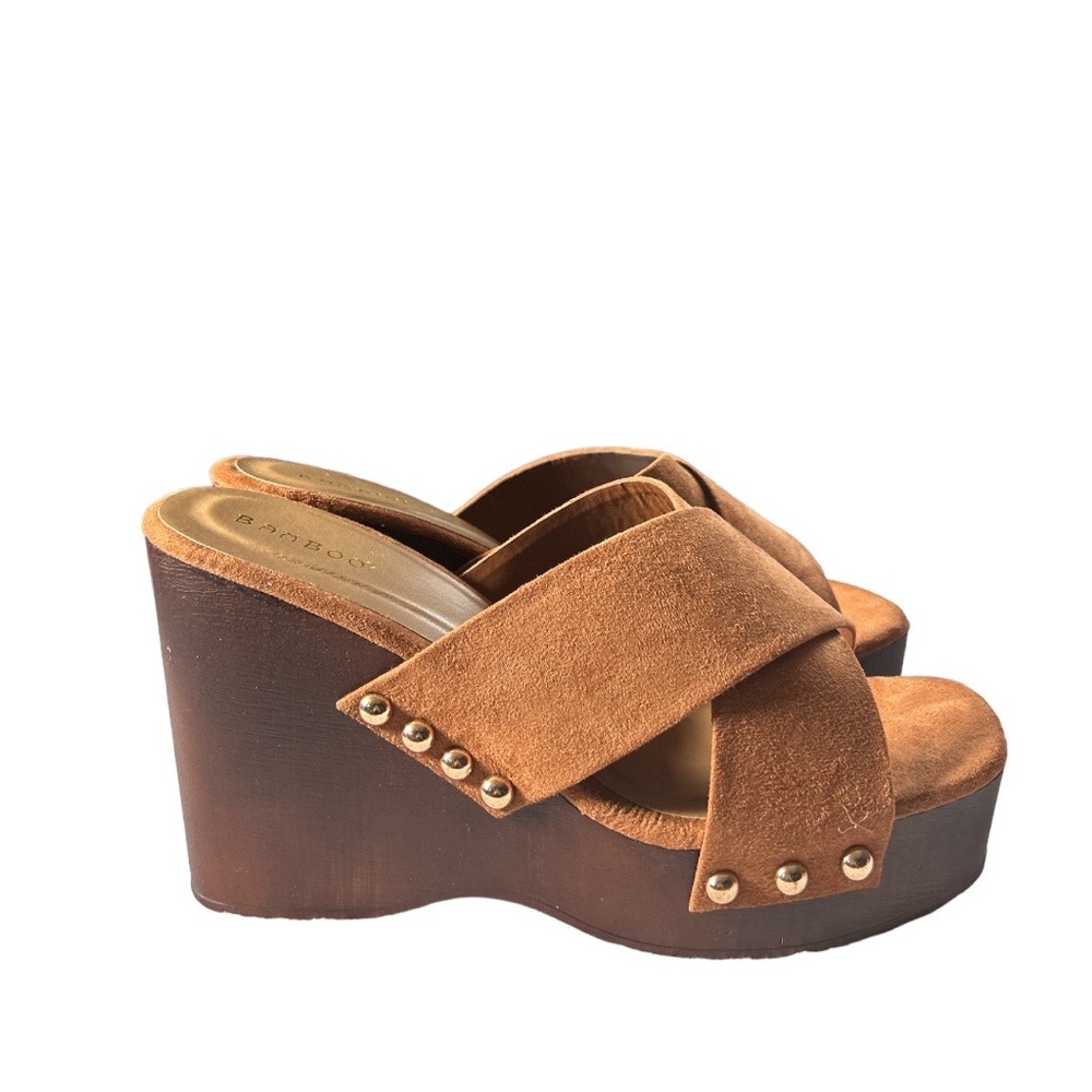 Bamboo Wedge Clogs with wood like heel Size 10 Suede top lightweight